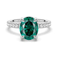 Load image into Gallery viewer, Sterling Silver Micropavé Oval Green Moissanite Engagement Ring With Hidden Halo
