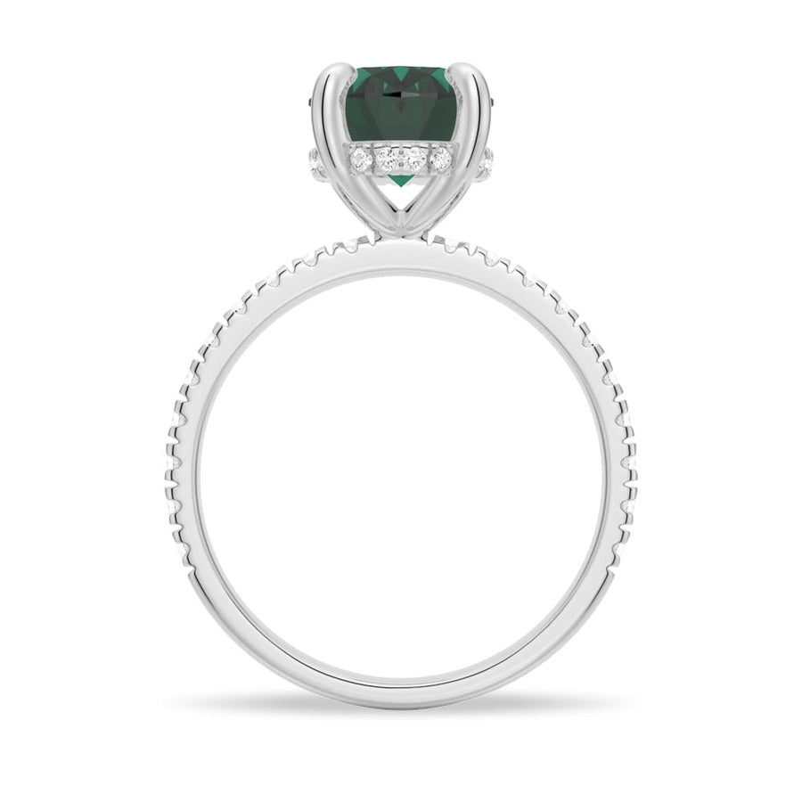 Sterling Silver Micropavé Oval Green Moissanite Engagement Ring With Hidden Halo