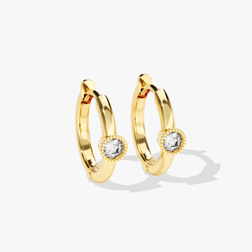 Milgrain Bezel Set Moissanite Huggie Hoop Earrings