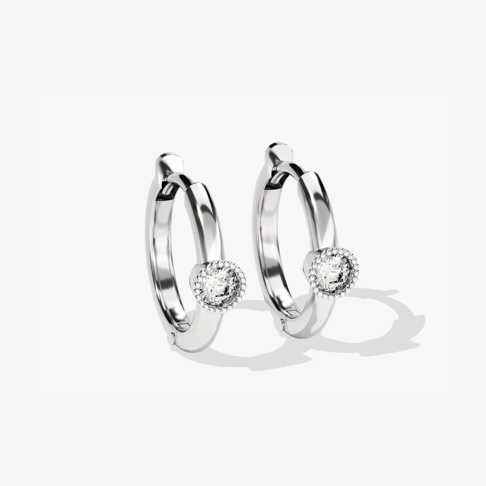 Milgrain Bezel Set Moissanite Huggie Hoop Earrings