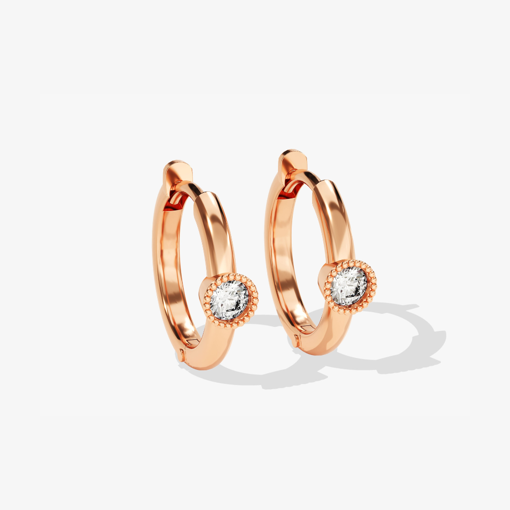 Milgrain Bezel Set Moissanite Huggie Hoop Earrings