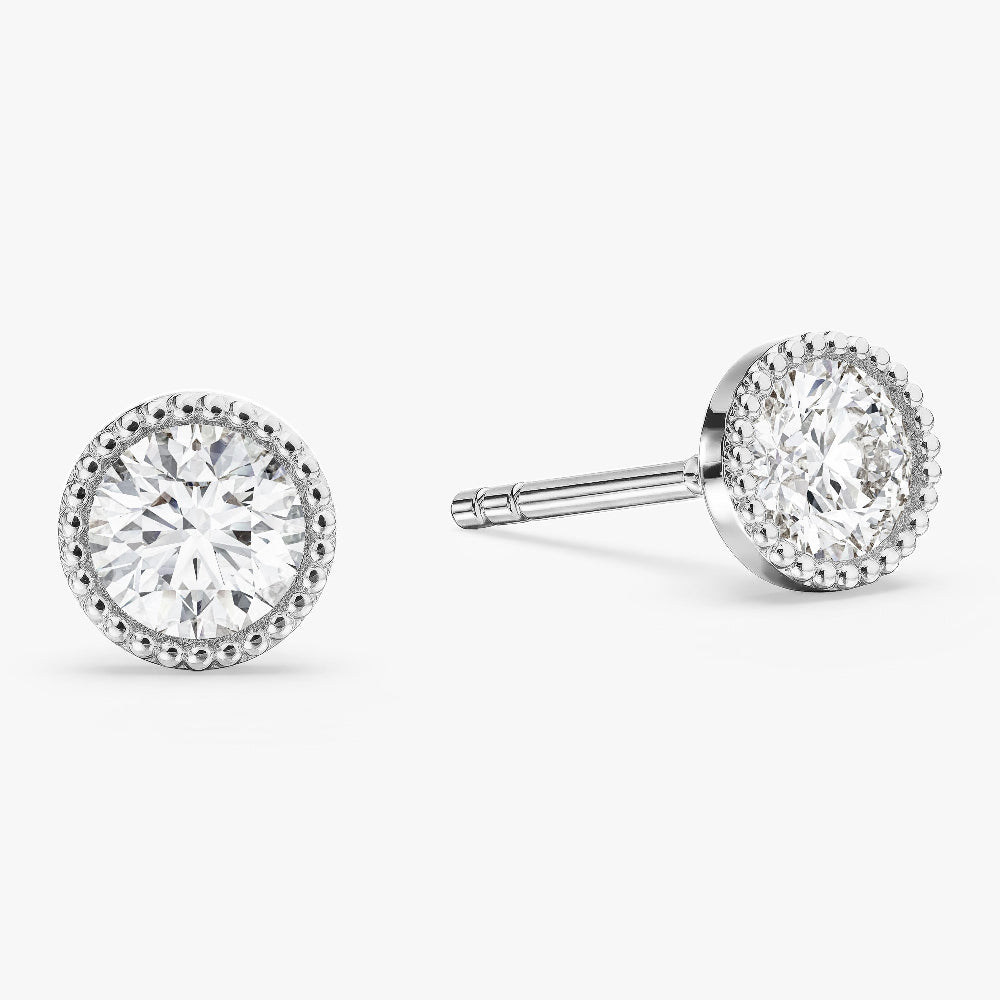Milgrain Bezel Set Round Cut Moissanite Stud Earrings