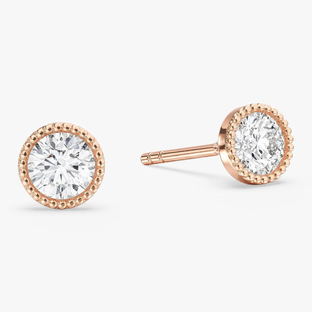 Milgrain Bezel Set Round Cut Moissanite Stud Earrings