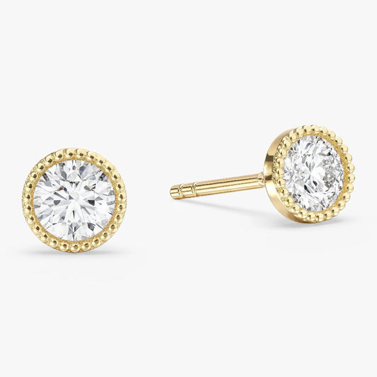 Milgrain Bezel Set Round Cut Moissanite Stud Earrings