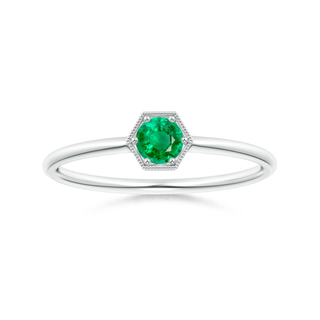 Milgrain Hexagon Round Lab-Grown Emerald Solitaire Promise Ring – 1.6 mm