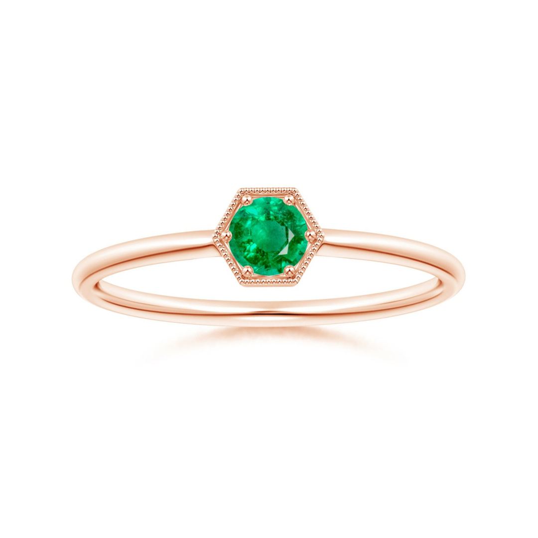 Milgrain Hexagon Round Lab-Grown Emerald Solitaire Promise Ring – 1.6 mm