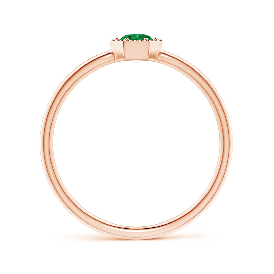 Milgrain Hexagon Round Lab-Grown Emerald Solitaire Promise Ring – 1.6 mm