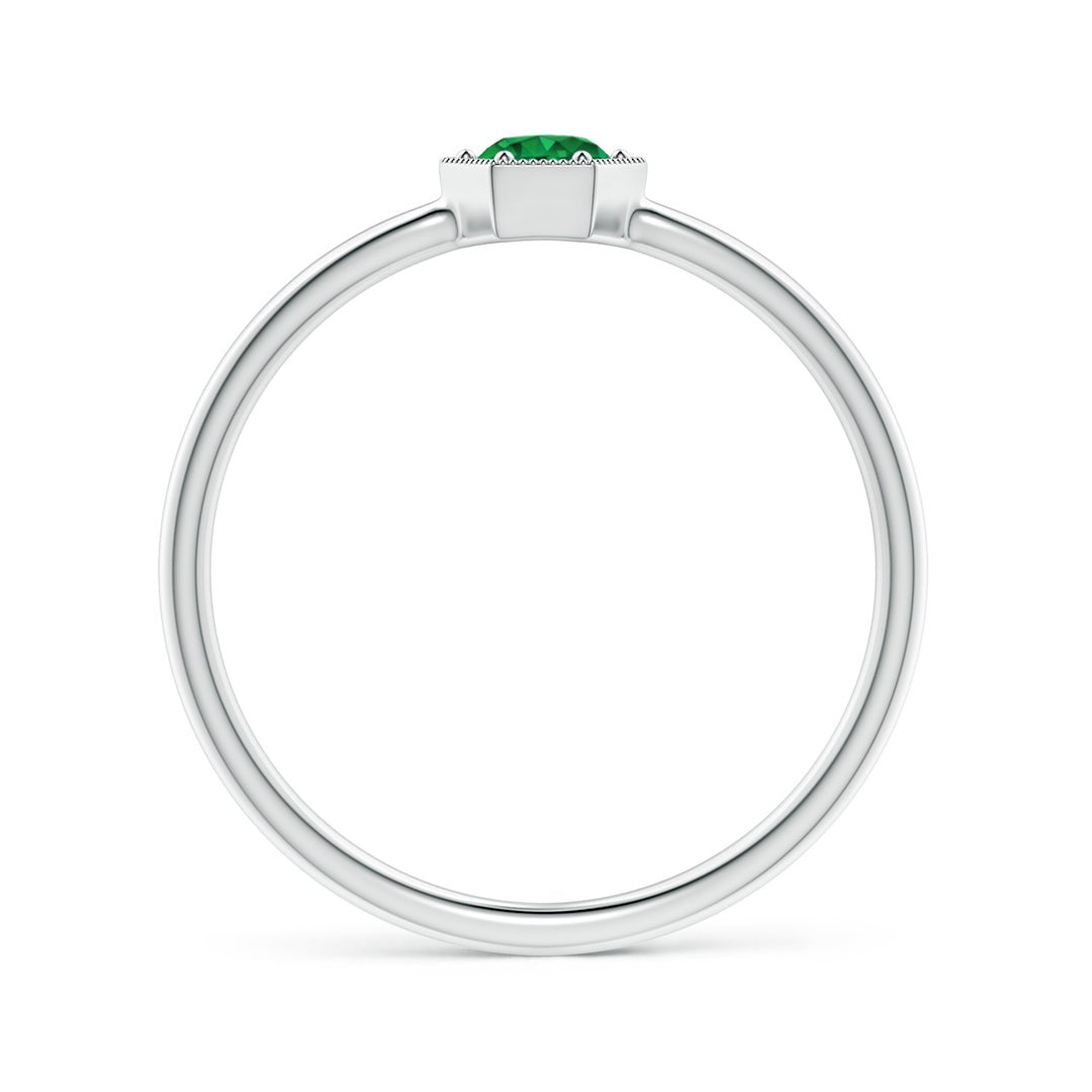 Milgrain Hexagon Round Lab-Grown Emerald Solitaire Promise Ring – 1.6 mm