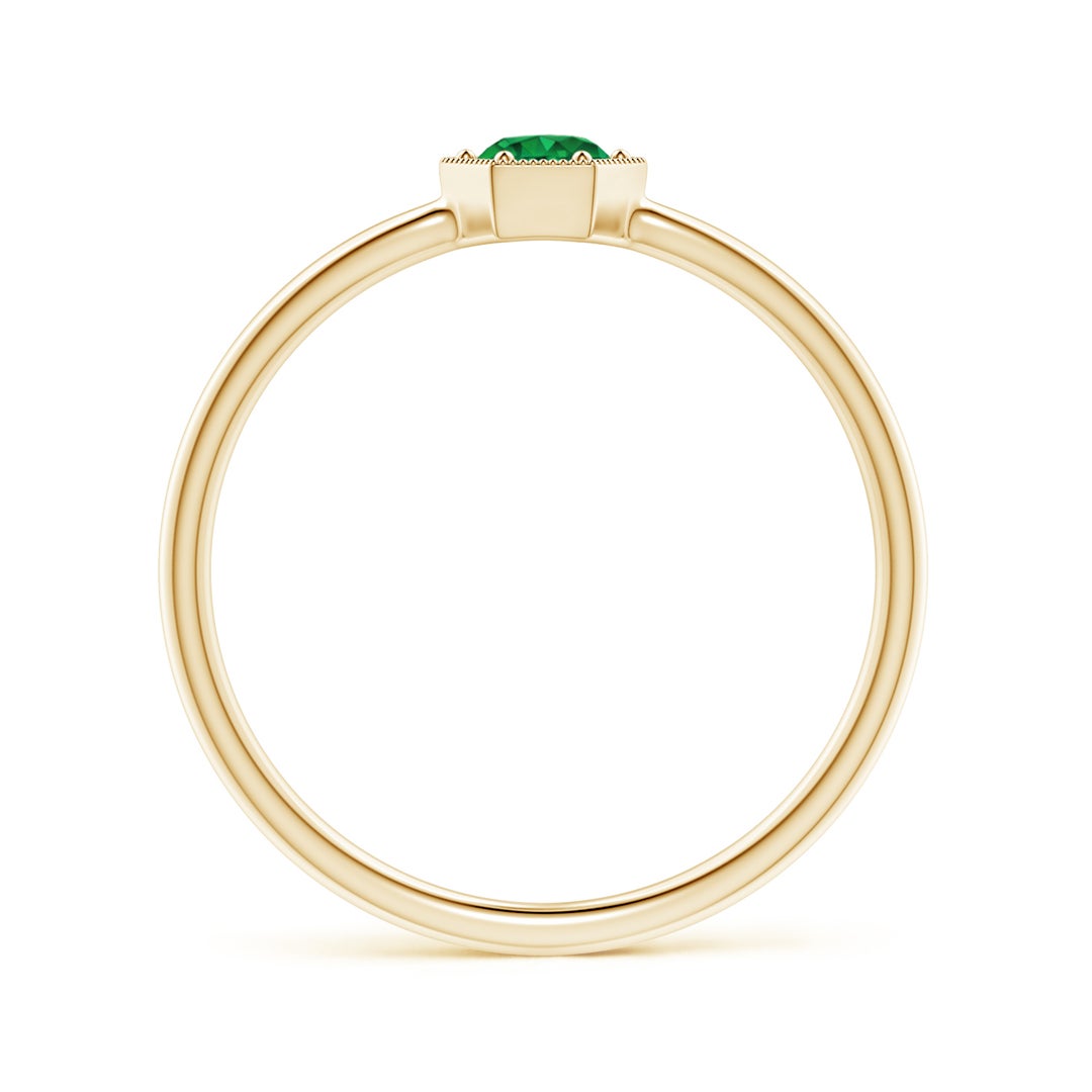 Milgrain Hexagon Round Lab-Grown Emerald Solitaire Promise Ring – 1.6 mm