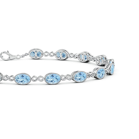 Milgrain Oval Aquamarine Infinity Link Tennis Bracelet