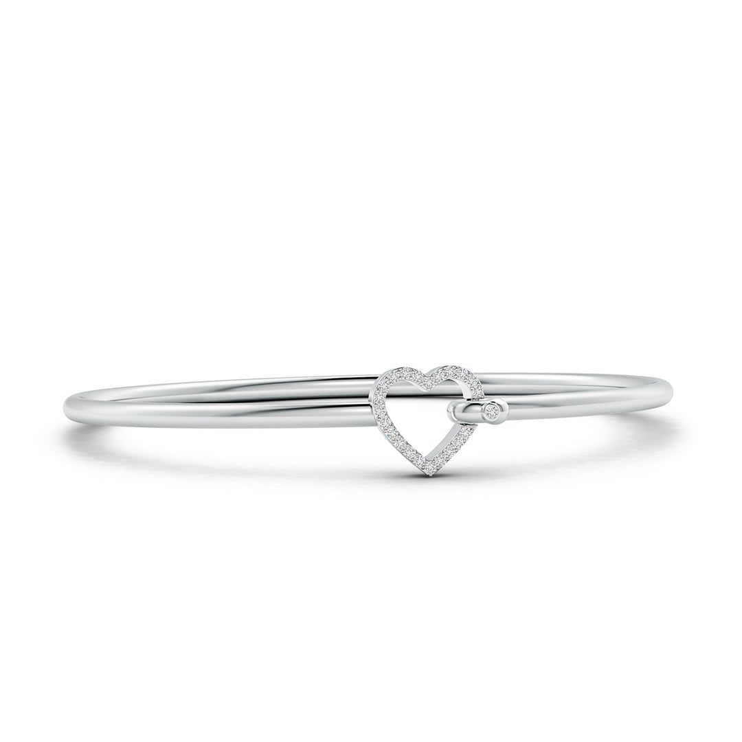 Minimal Open Heart Moissanite Bangle Bracelet with Hook and Eye Clasp