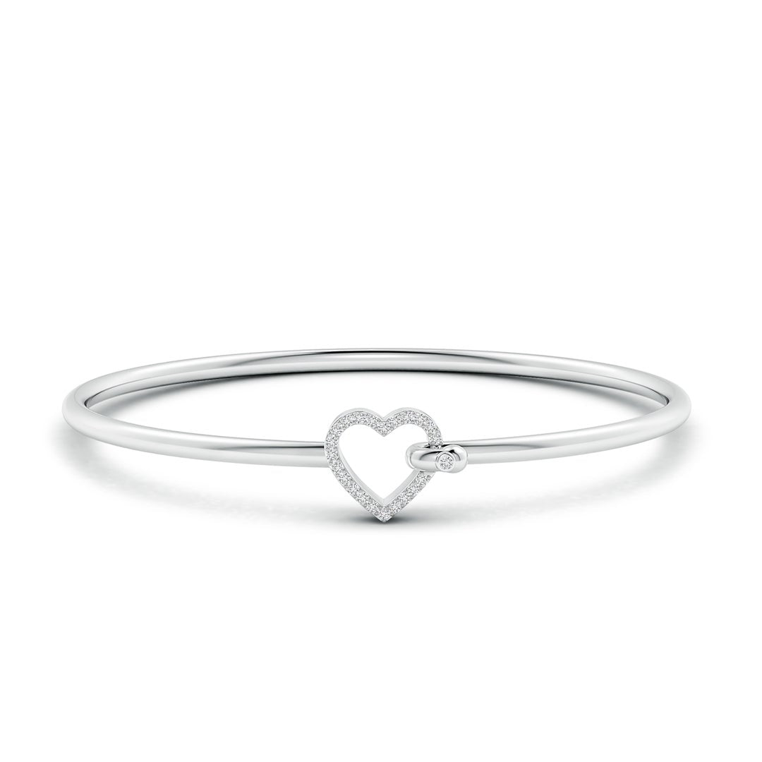 Minimal Open Heart Moissanite Bangle Bracelet with Hook and Eye Clasp