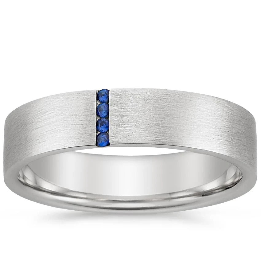 Modern Sapphire Channel Matte Wedding Band - 5.5 mm