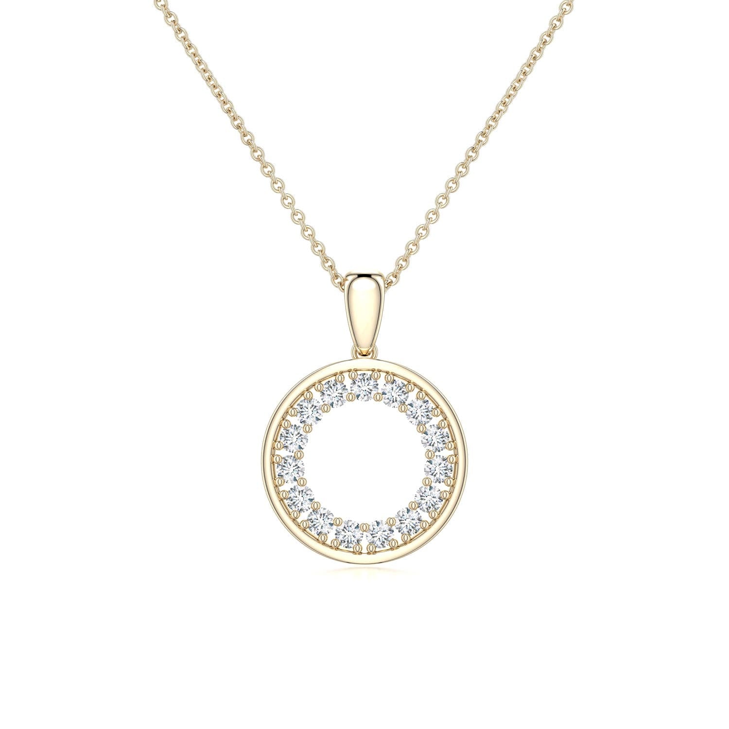 Moissanite Double Halo Circle Pendant Necklace