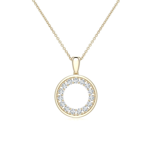 Moissanite Double Halo Circle Pendant Necklace