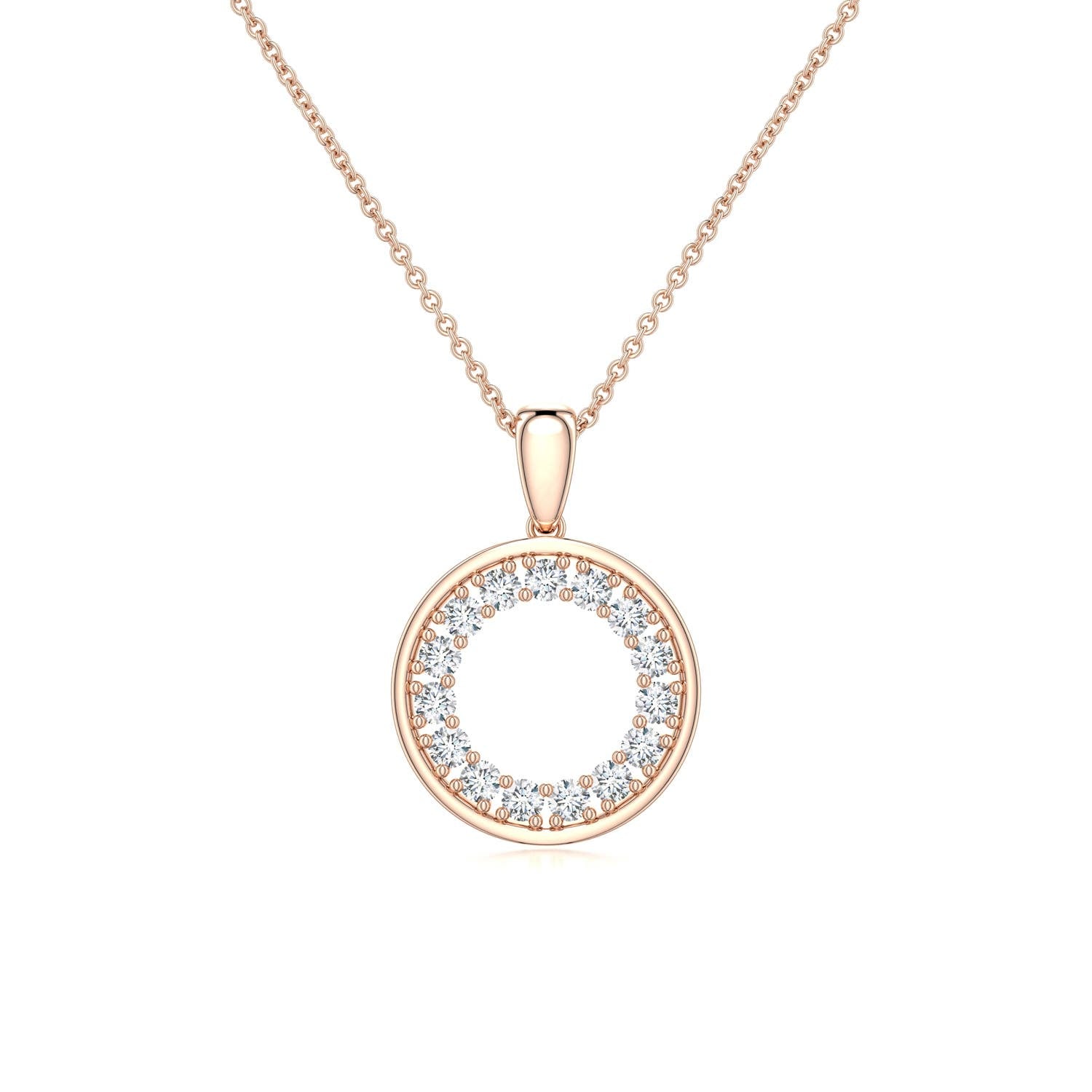 Moissanite Double Halo Circle Pendant Necklace