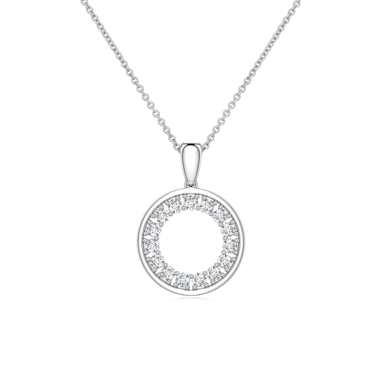 Moissanite Double Halo Circle Pendant Necklace