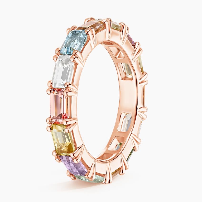 Multi-Color Emerald-Cut Lab Gemstone Eternity Wedding Band-3.2 mm