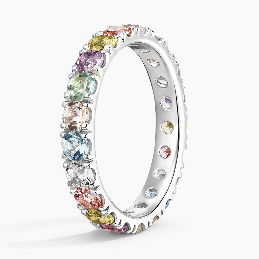 Multi-Color Round-Cut Lab Gemstone Eternity Wedding Band-3.2 mm