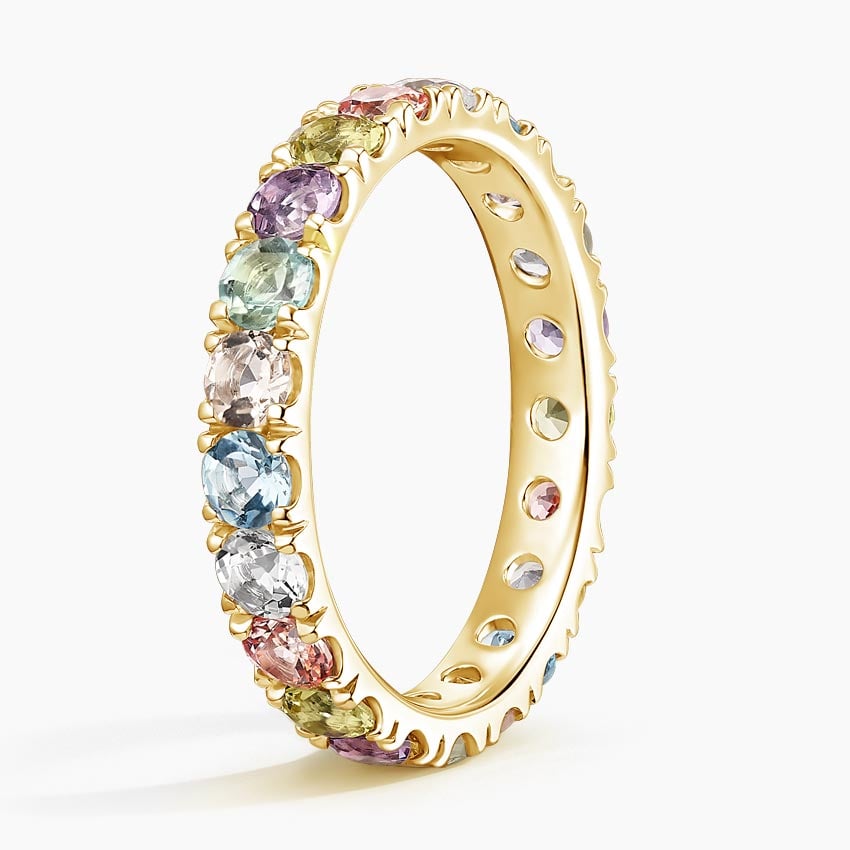 Multi-Color Round-Cut Lab Gemstone Eternity Wedding Band-3.2 mm