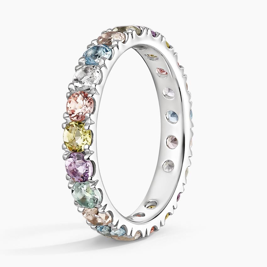 Multi-Color Round-Cut Lab Gemstone Eternity Wedding Band-3.2 mm