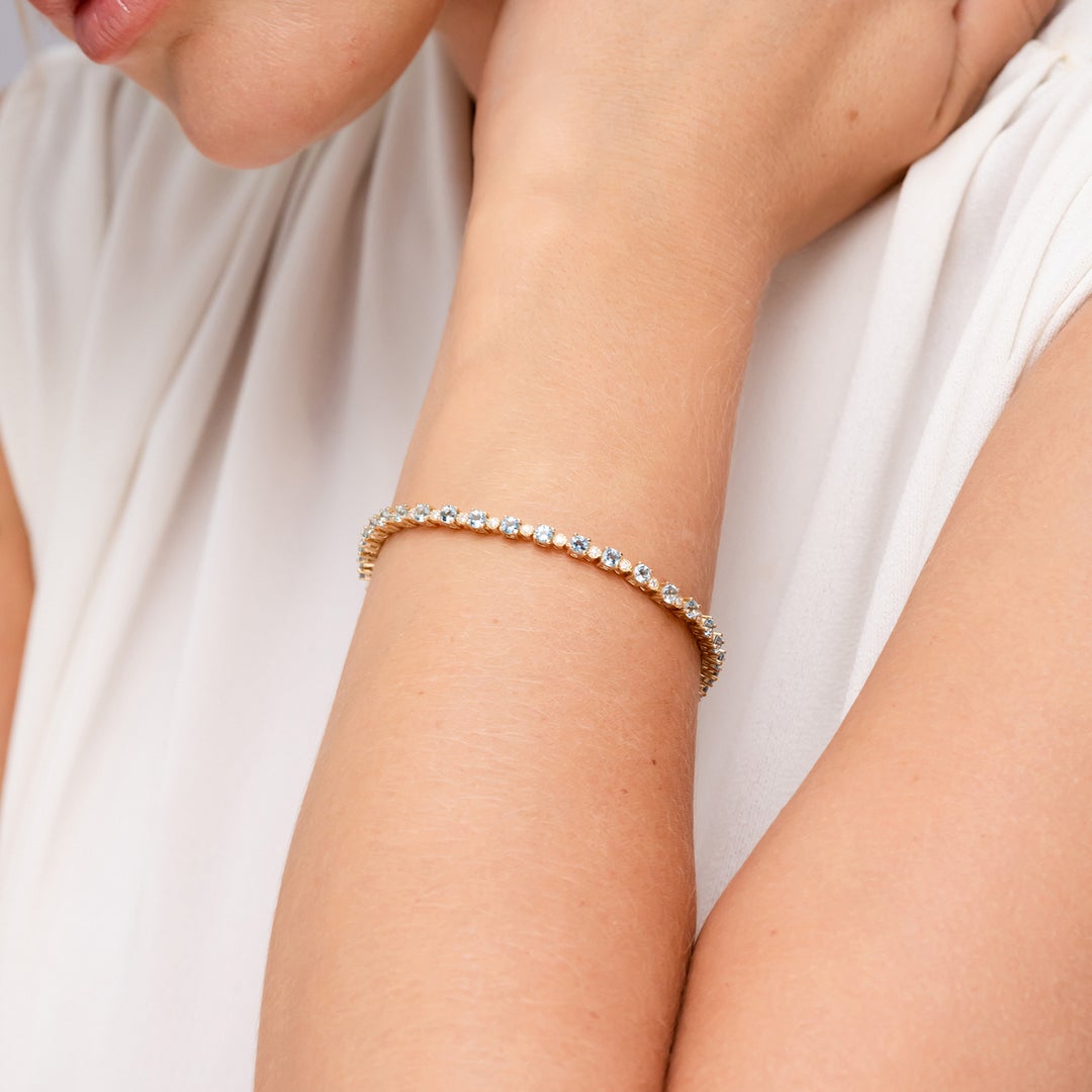 Ocean Blue Aquamarine with Moissanite Accents Illusion Tennis Bracelet