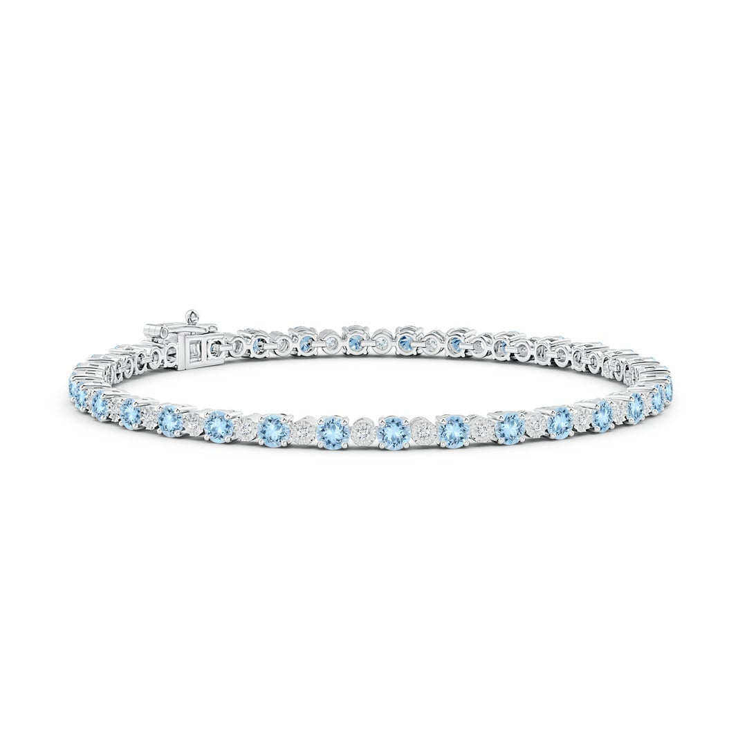 Ocean Blue Aquamarine with Moissanite Accents Illusion Tennis Bracelet