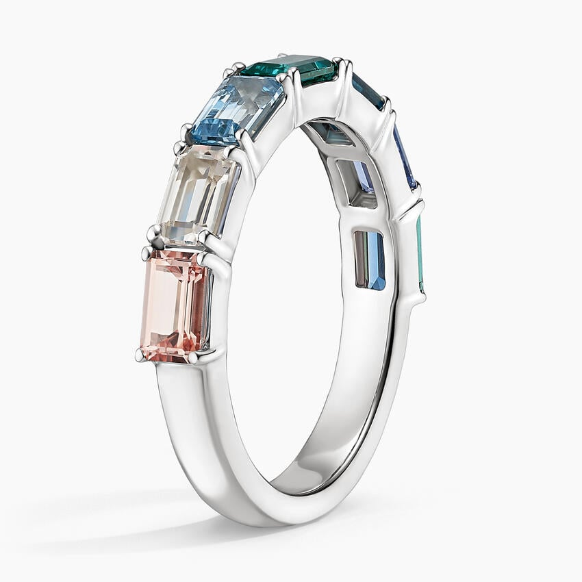 Ocean Fade Emerald-Cut Lab Gemstone Half Eternity Wedding Band - 3.2 mm