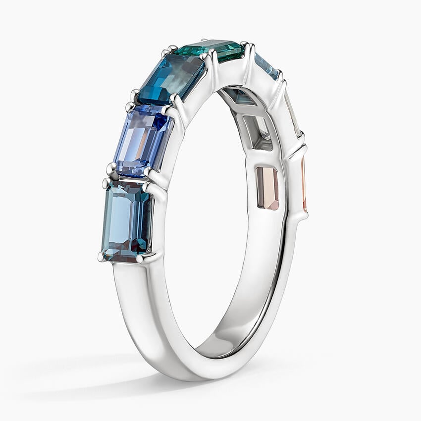 Ocean Fade Emerald-Cut Lab Gemstone Half Eternity Wedding Band - 3.2 mm