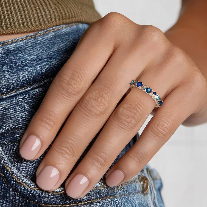 Ocean Glow Mixed Blue Gemstone Wedding Band - 3.2 mm