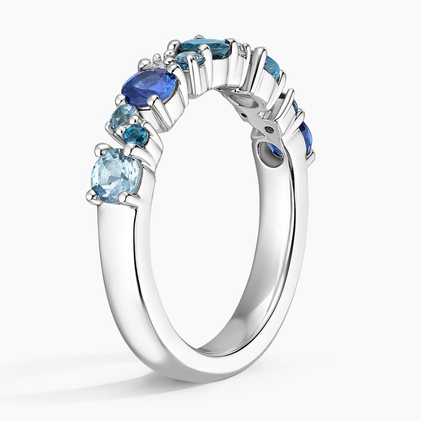 Ocean Glow Mixed Blue Gemstone Wedding Band - 3.2 mm