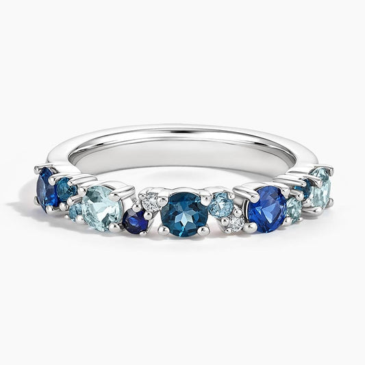 Ocean Glow Mixed Blue Gemstone Wedding Band - 3.2 mm