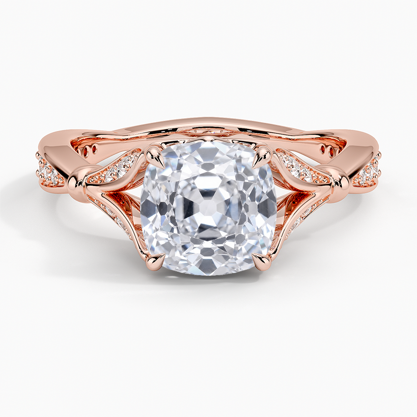 Old Mine Moissanite Floral Openwork Cathedral Engagement Ring