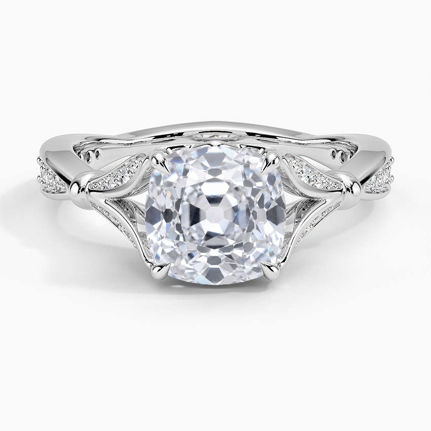 Old Mine Moissanite Floral Openwork Cathedral Engagement Ring