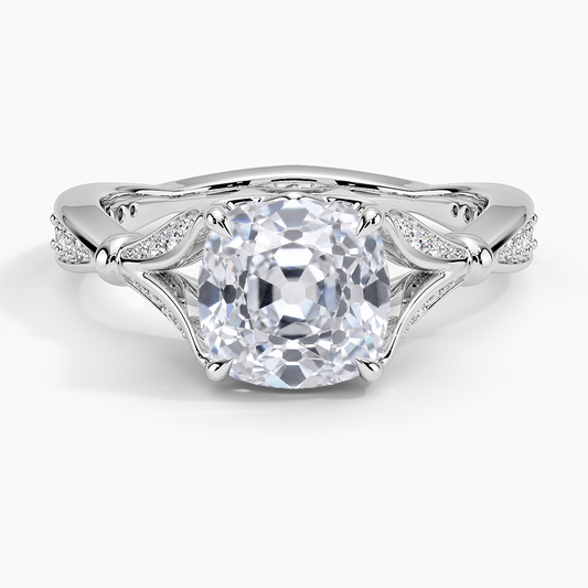 Old Mine Moissanite Floral Openwork Cathedral Engagement Ring