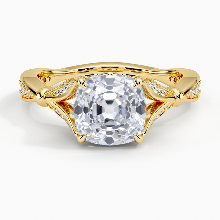 Old Mine Moissanite Floral Openwork Cathedral Engagement Ring