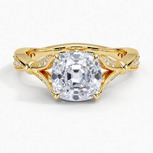 Old Mine Moissanite Floral Openwork Cathedral Engagement Ring
