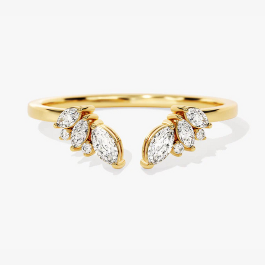 Open Leaf Cluster Moissanite Wedding Band-1.5 mm