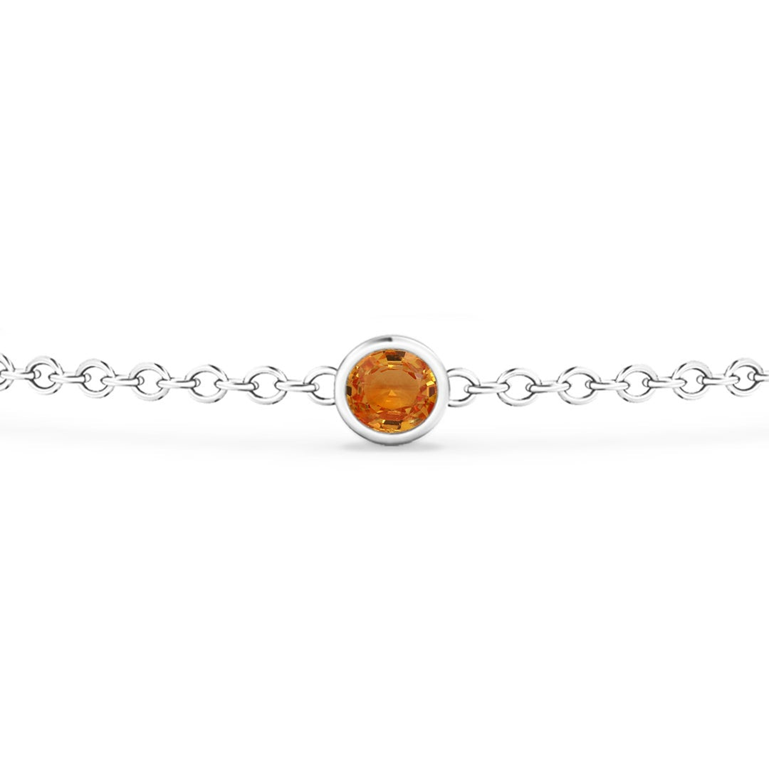 Lab-created Orange Sapphire and Moissanite Bezel Chain Bracelet