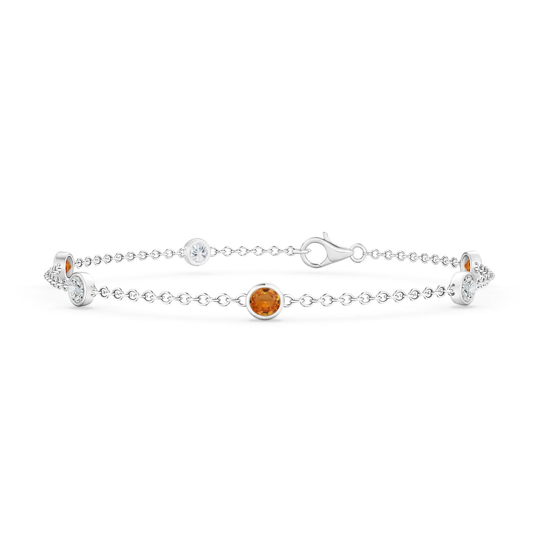 Lab-created Orange Sapphire and Moissanite Bezel Chain Bracelet