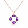Oval Amethyst Open Circle with Moissanite Accents Pendant Necklace