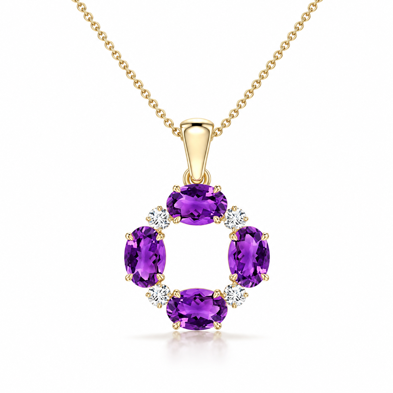 Oval Amethyst Open Circle with Moissanite Accents Pendant Necklace