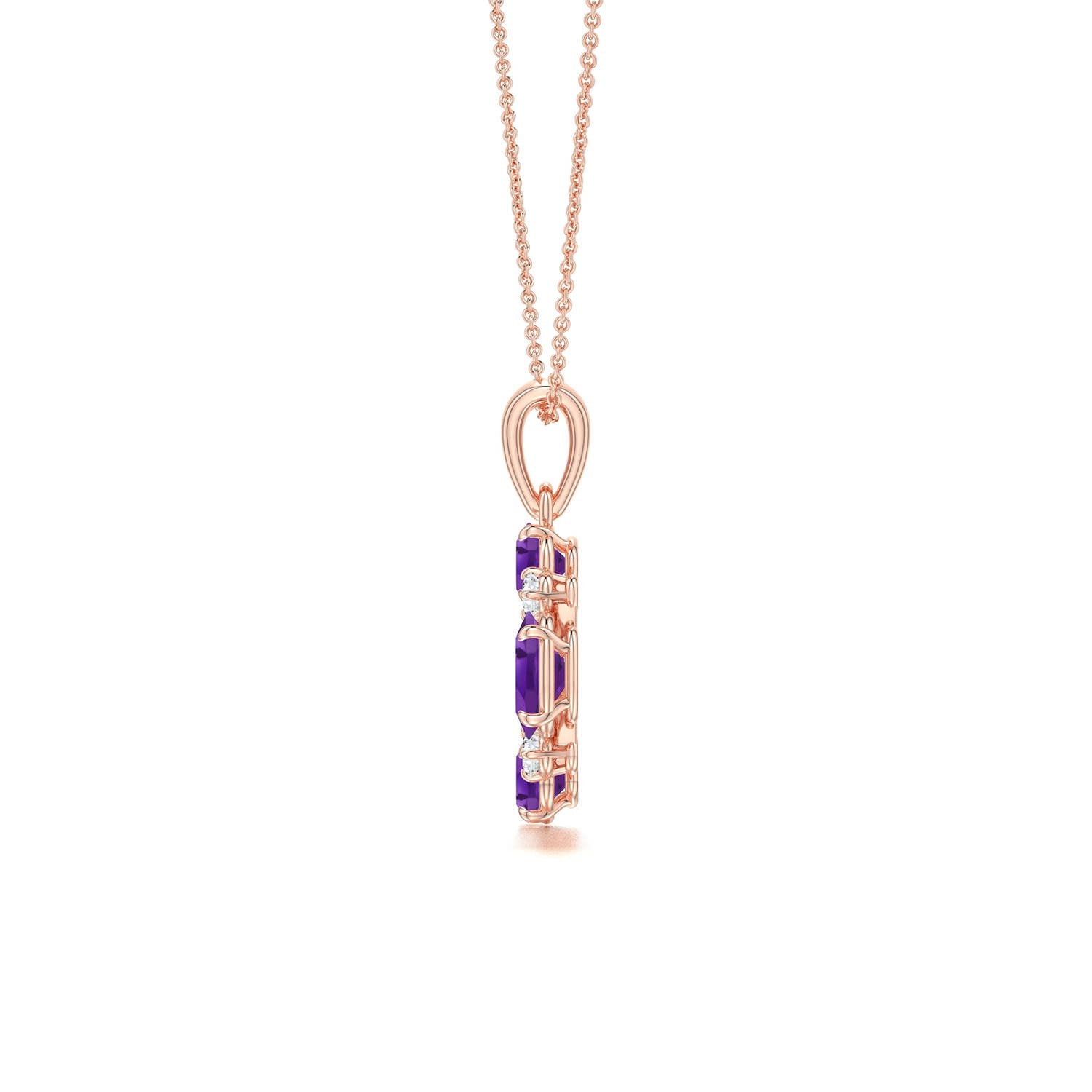 Oval Amethyst Open Circle with Moissanite Accents Pendant Necklace