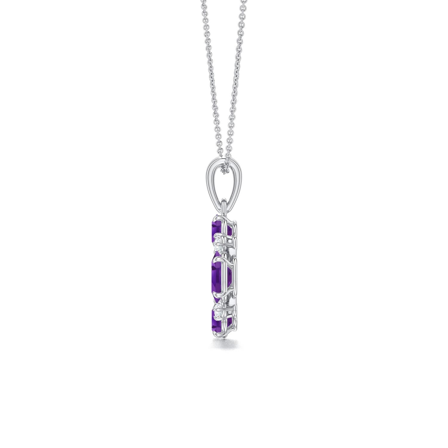 Oval Amethyst Open Circle with Moissanite Accents Pendant Necklace