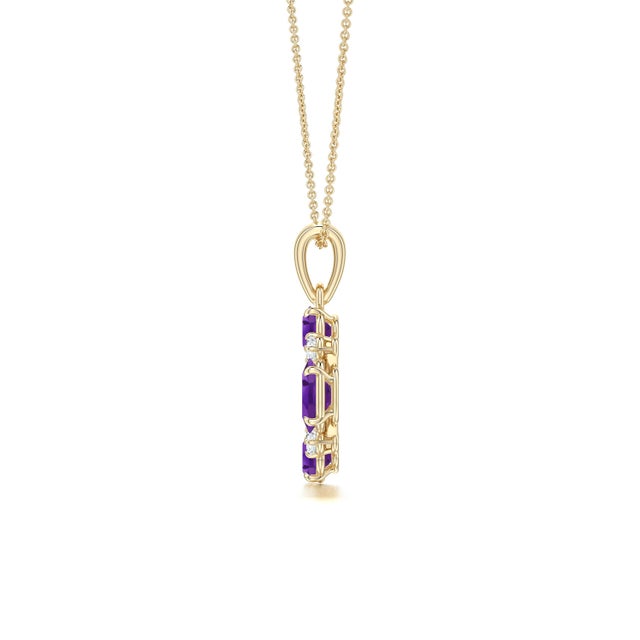 Oval Amethyst Open Circle with Moissanite Accents Pendant Necklace
