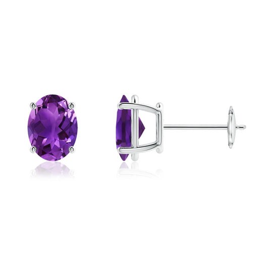 Oval Amethyst Solitaire Stud Earrings