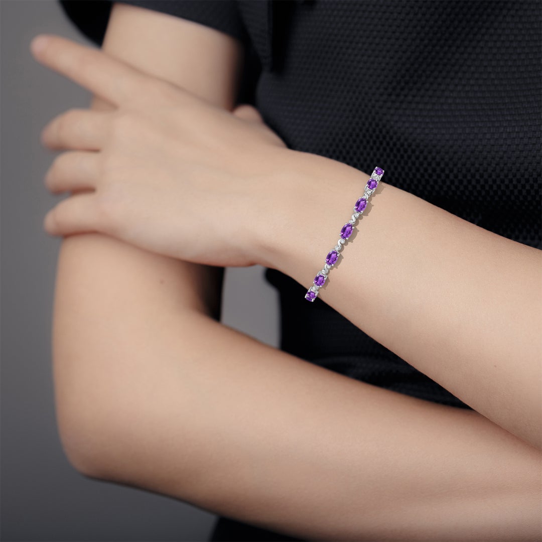 Oval Amethyst Swirl with Moissanite Accents Chain Bracelet