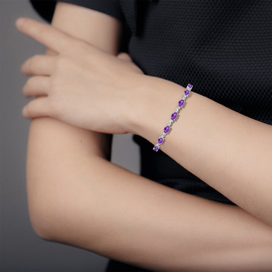 Oval Amethyst Swirl with Moissanite Accents Chain Bracelet