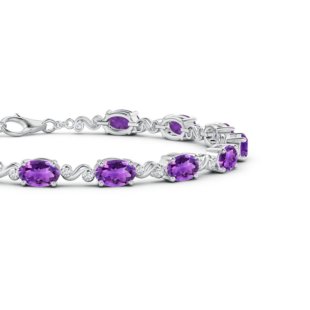 Oval Amethyst Swirl with Moissanite Accents Chain Bracelet