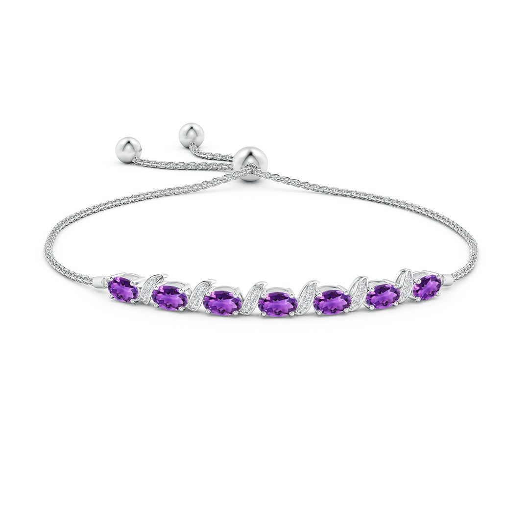 Oval Amethyst with Moissanite Pavé Accents Adjustable Tennis Bolo Bracelet
